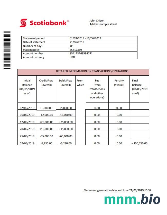 Wyciąg bankowy Hong Kong Scotiabank łatwy do wypełnienia szablon w formacie Excel i PDF